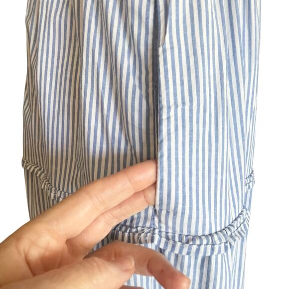 J Crew Blue White Stripe Smocked Tiered Midi Dress Size M Coastal Sundress Beach - Picture 5 of 10